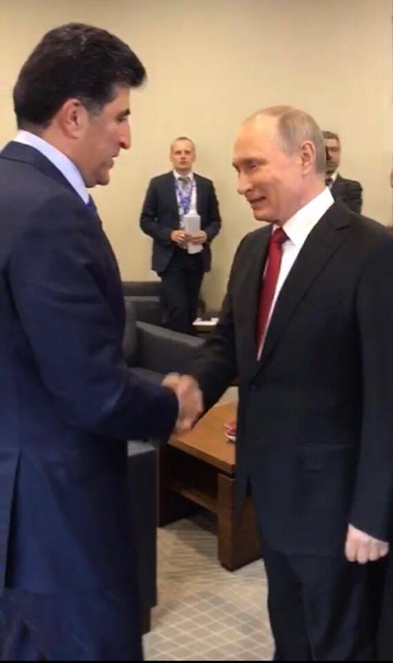 Kurdistan Region Prime Minister Nechirvan Barzani meets Russian President Vladimir Putin in St. Petersburg, June 2, 2017. (Photo: Social Media)
